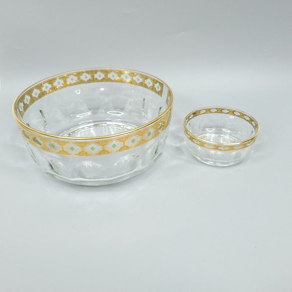 Culver Other - Culver Valencia Salad Serving Bowls Chip Dip Set Hollywood Regency Gold Green